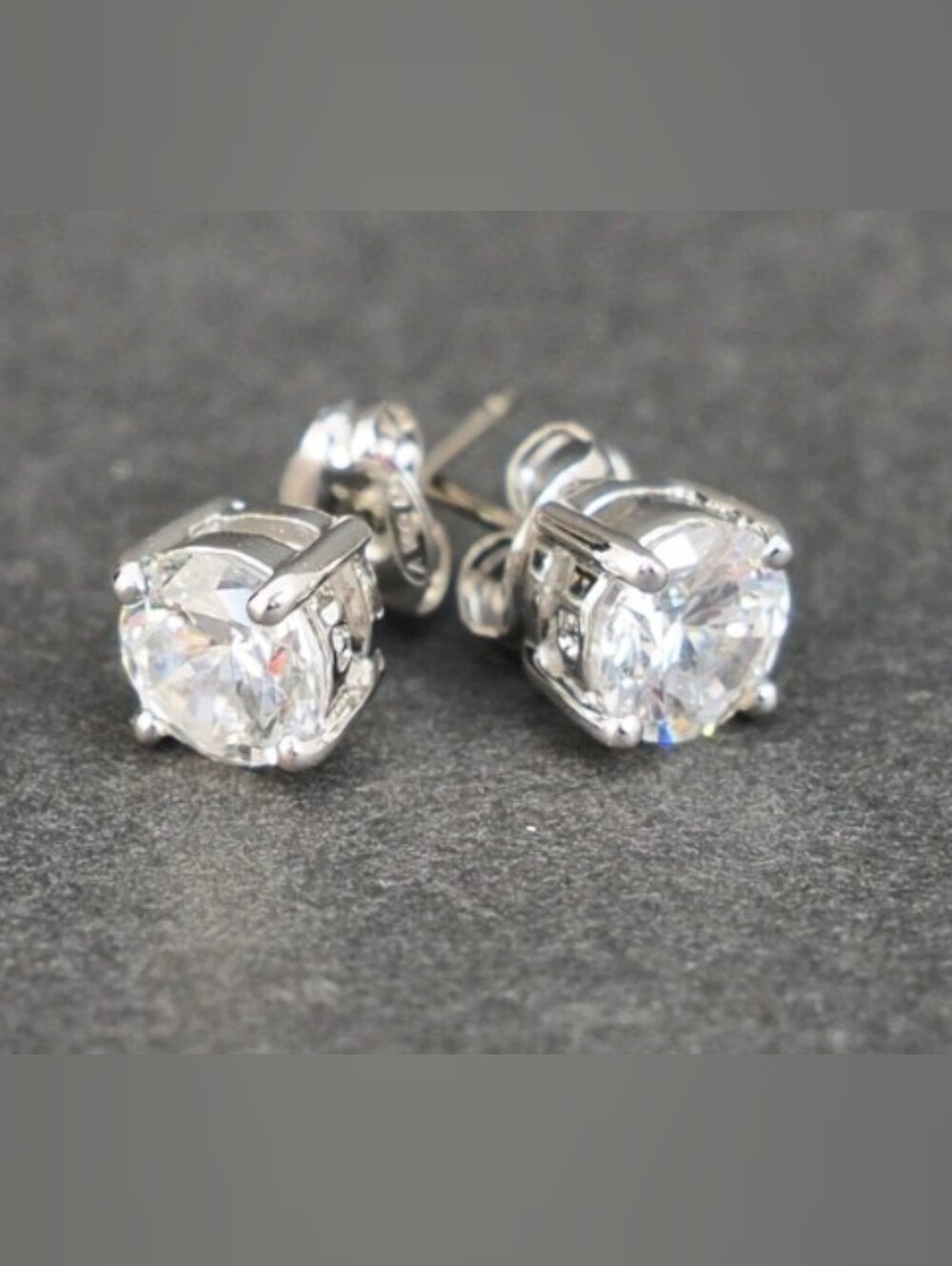 Avon Earrings Pierced Stud CZ Cubic Zirconia Silver Tone 4 Prong Basket Vintage